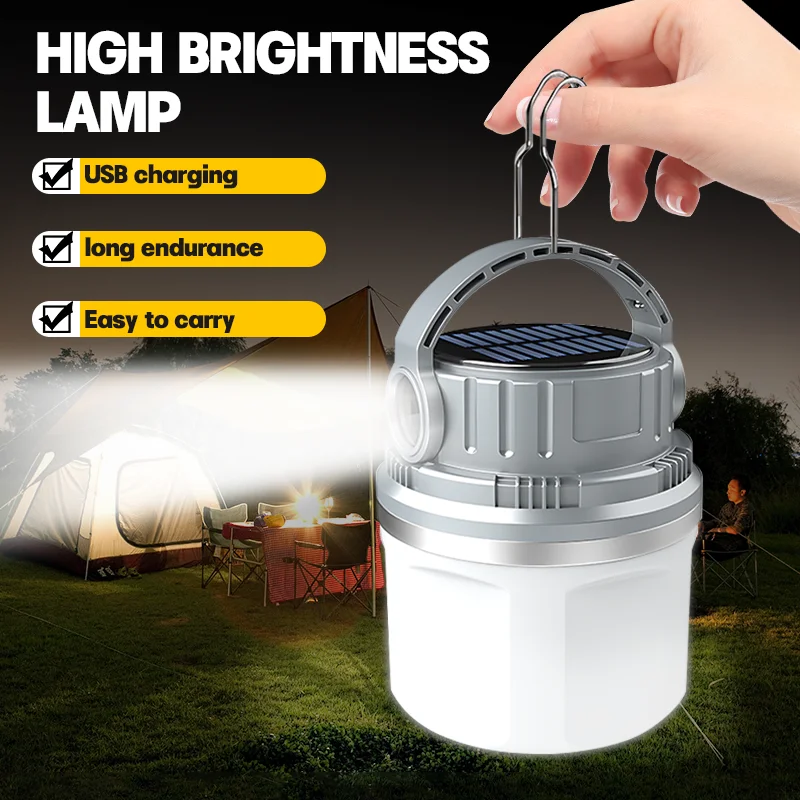 Powerful Camping Lamp Light USB Rechargeable LED Solar Flashlight Built-in Battery Emergency Lamp for Outdoor Night Market
Powerful Camping Lamp Light USB Rechargeable LED Solar Flashlight Built-in Battery Emergency Lamp for Outdoor Night Market