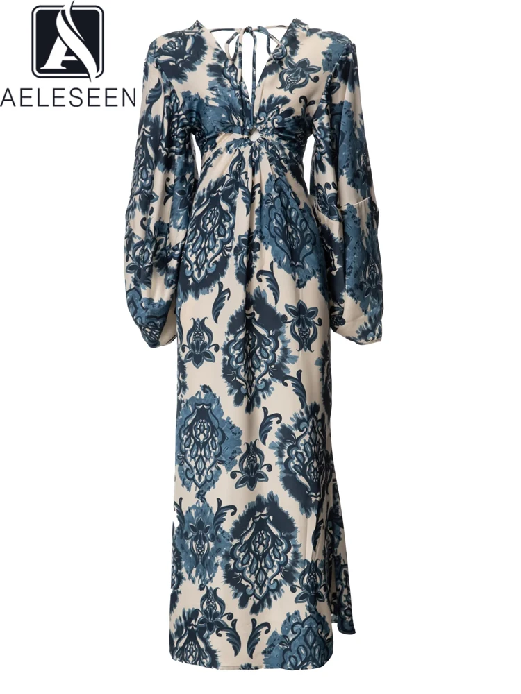 AELESEEN Spring Summer Long Dress Women Lantern Sleeve V-Neck Bandage Blue Flower Print Black Hollow Out Casual Holiday
AELESEEN Spring Summer Long Dress Women Lantern Sleeve V-Neck Bandage Blue Flower Print Black Hollow Out Casual Holiday