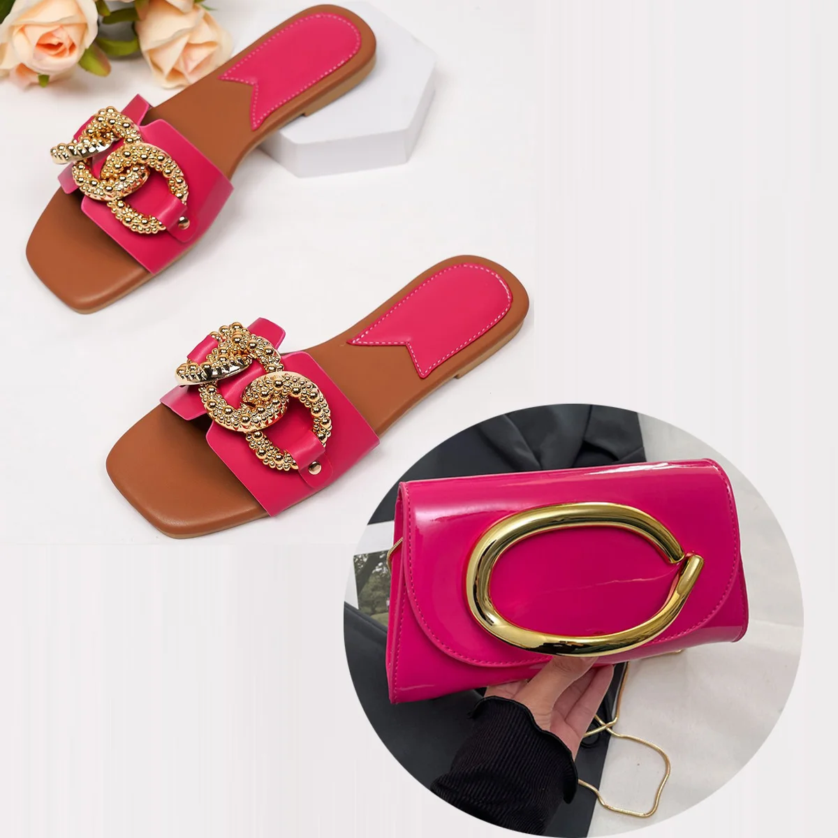 Женский летний модный комплект 2026: шлепанцы на плоской подошве с цепочкой и стразами, пляжные туфли больших размеров, сумка через плечо с цепочкой
Женский летний модный комплект 2026: шлепанцы на плоской подошве с цепочкой и стразами, пляжные туфли больших размеров, сумка через плечо с цепочкой