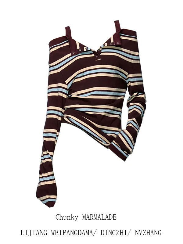 Женская корейская полосатая футболка большого размера с длинным рукавом, на одно плечо, утягивающий топ, свободный крой, для ранней осени, повседневная одежда
Женская корейская полосатая футболка большого размера с длинным рукавом, на одно плечо, утягивающий топ, свободный крой, для ранней осени, повседневная одежда