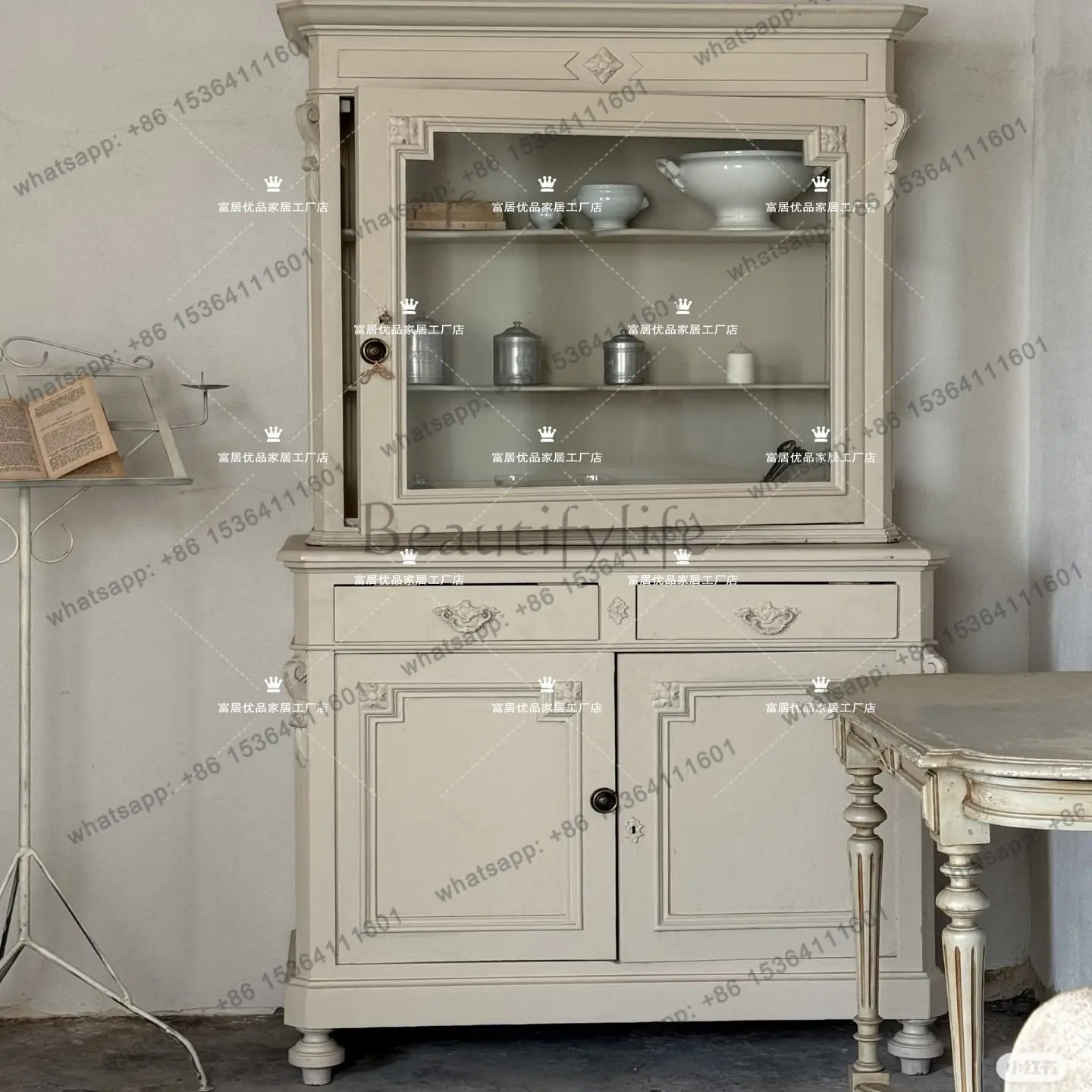 French retro cream style solid wood dining side cabinet living room old carved storage cabinet
French retro cream style solid wood dining side cabinet living room old carved storage cabinet