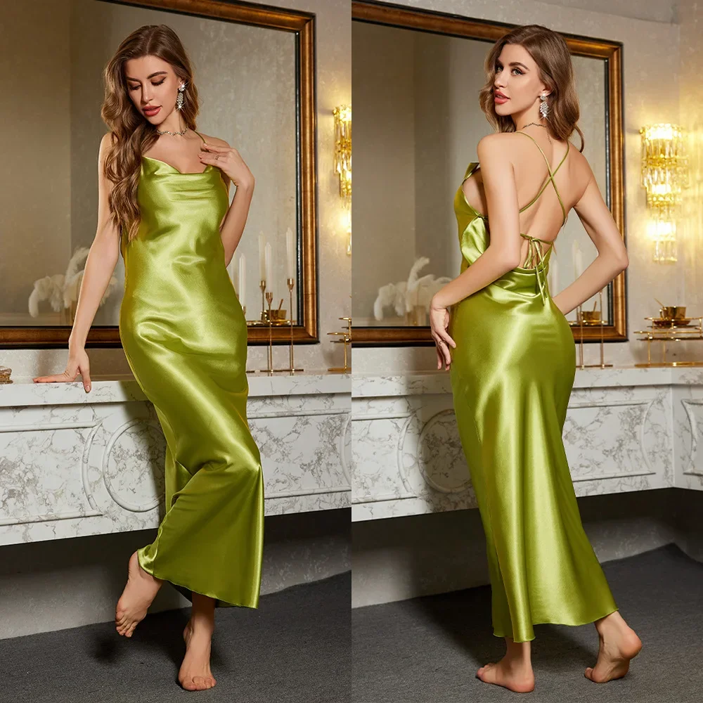 New Women Green Long Nightgown Chemise Sleepwear Sexy Backless Suspender Nightress Lingerie Ice Silk Nightwear Home Clothes
New Women Green Long Nightgown Chemise Sleepwear Sexy Backless Suspender Nightress Lingerie Ice Silk Nightwear Home Clothes