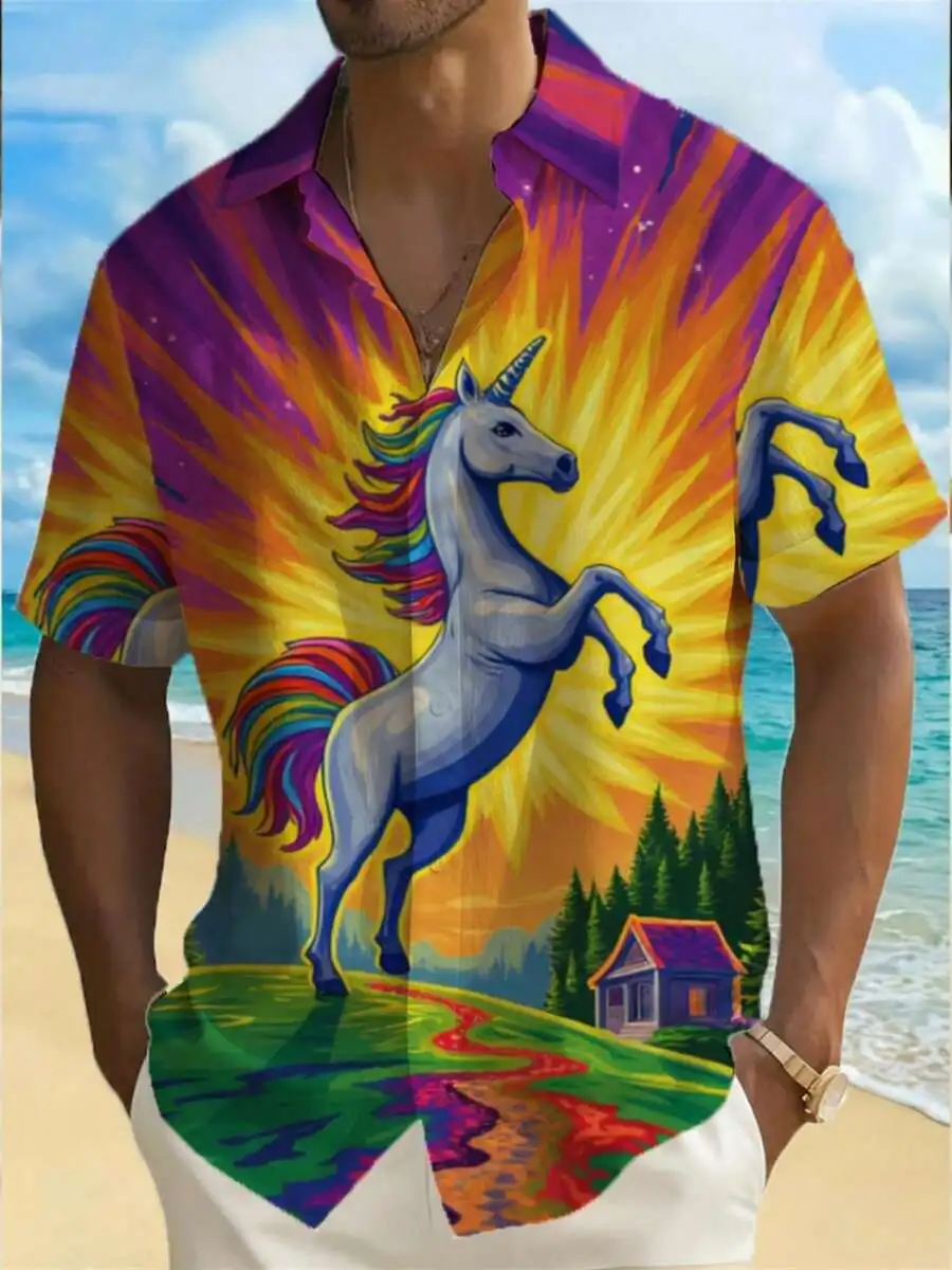 Unicorn Rainbow Sunrise Print Men Hawaiian Shirt Short Sleeve Casual Summer Shirt
Unicorn Rainbow Sunrise Print Men Hawaiian Shirt Short Sleeve Casual Summer Shirt