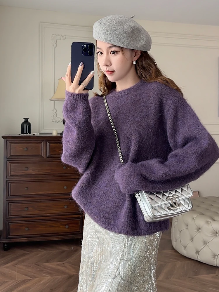 Zhang ei женский свободный вязаный свитер из смеси шерсти альпаки длинный све круглый пуловер фиолетового цвета Таро осенняя мода
Zhang ei женский свободный вязаный свитер из смеси шерсти альпаки длинный све круглый пуловер фиолетового цвета Таро осенняя мода