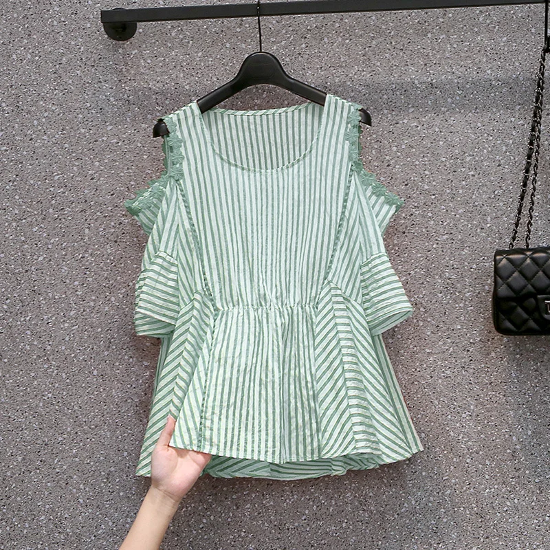 2023 Summer Large Size Off-the-shoulder Shirt Female Trendy Stripe M-4XL Oversize Blouses Sweet Loose Hollow Out Tops Skirt Hem
2023 Summer Large Size Off-the-shoulder Shirt Female Trendy Stripe M-4XL Oversize Blouses Sweet Loose Hollow Out Tops Skirt Hem