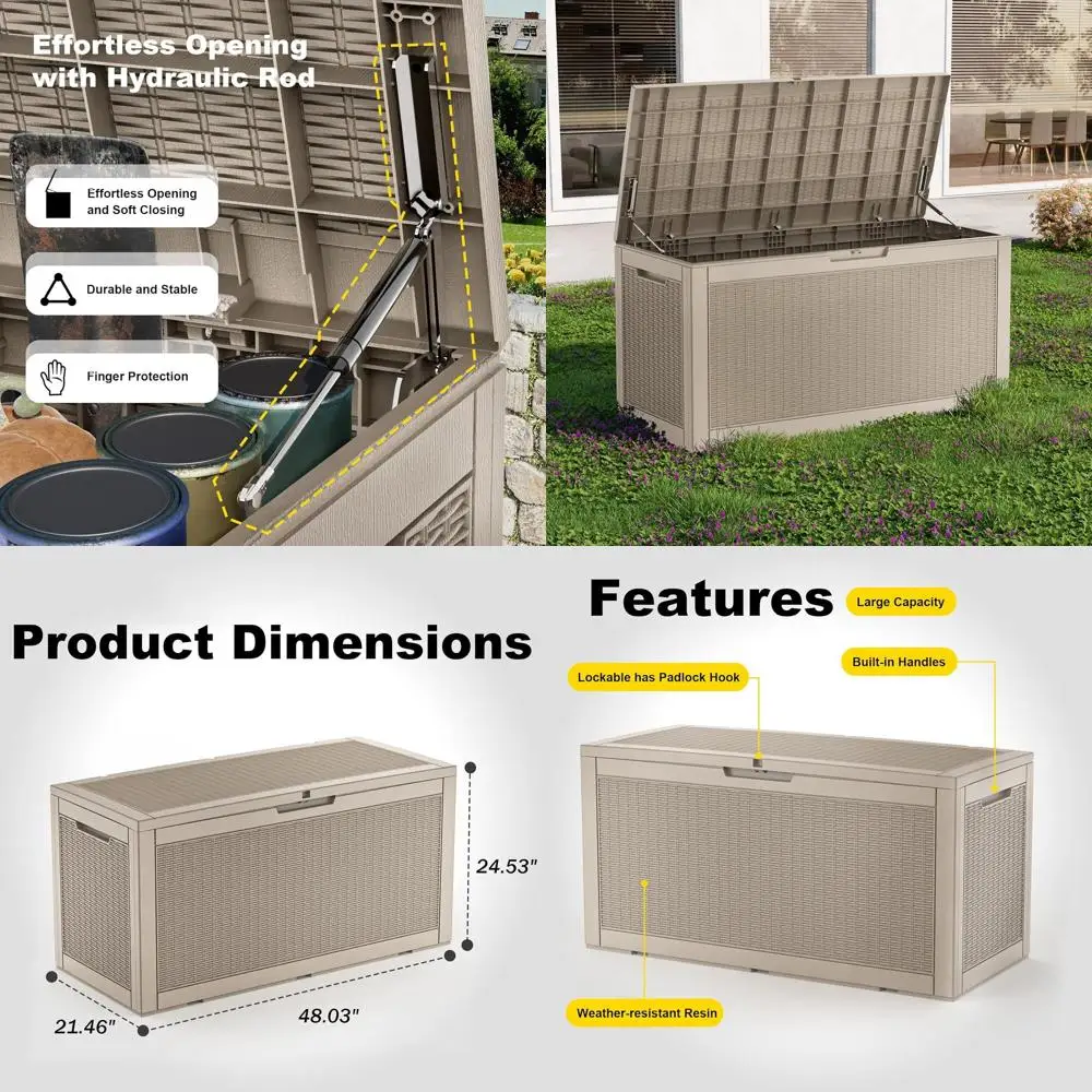 Gray Outdoor Resin Storage Boxes, 120 Gallon Waterproof Deck Boxes for Patio and Garden Use
Gray Outdoor Resin Storage Boxes, 120 Gallon Waterproof Deck Boxes for Patio and Garden Use