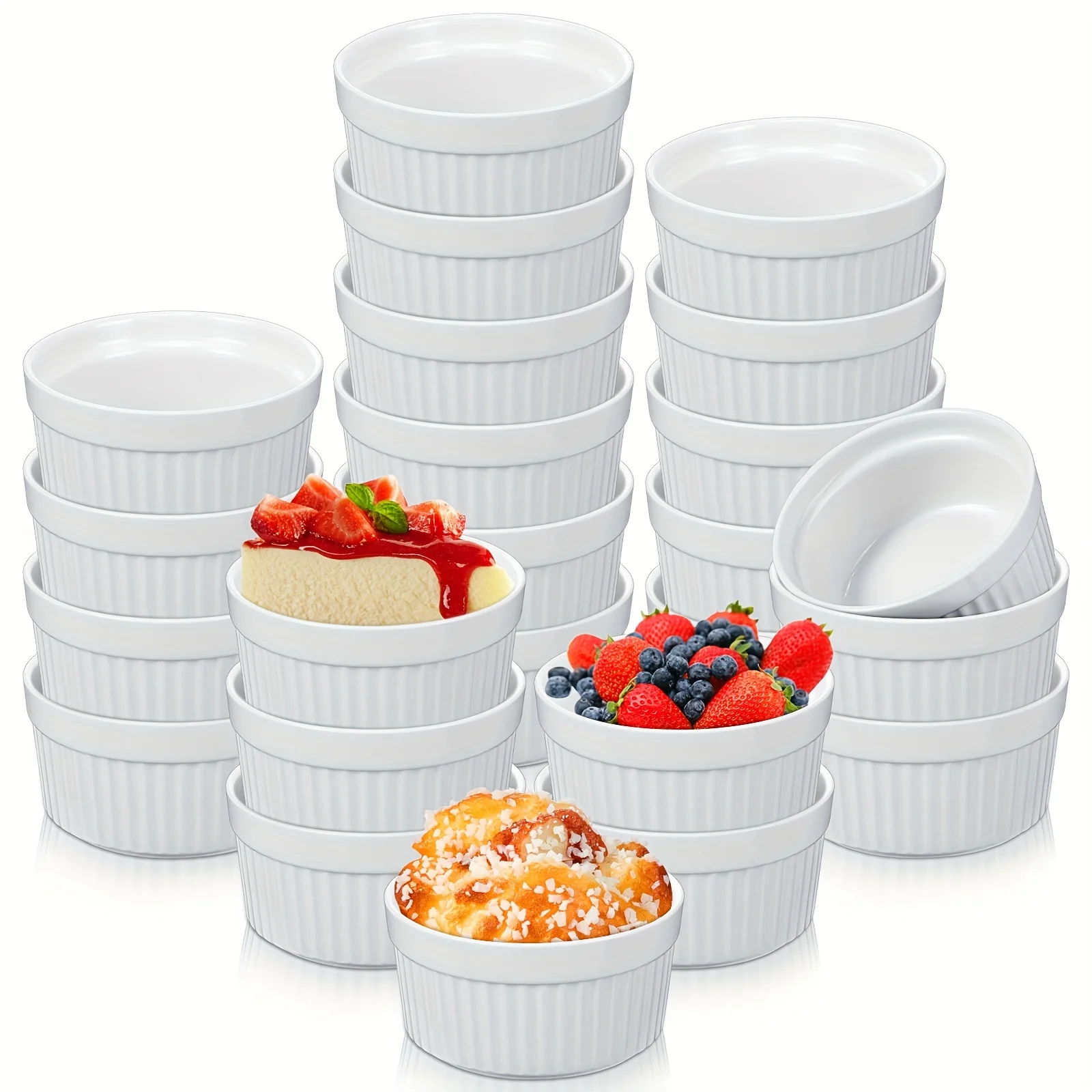 Set of 24 Oven-Safe Ramekins Made of Classic Porcelain, Perfect for Baking And Serving Dishes Like Crème Brûlée, Soufflé
Set of 24 Oven-Safe Ramekins Made of Classic Porcelain, Perfect for Baking And Serving Dishes Like Crème Brûlée, Soufflé