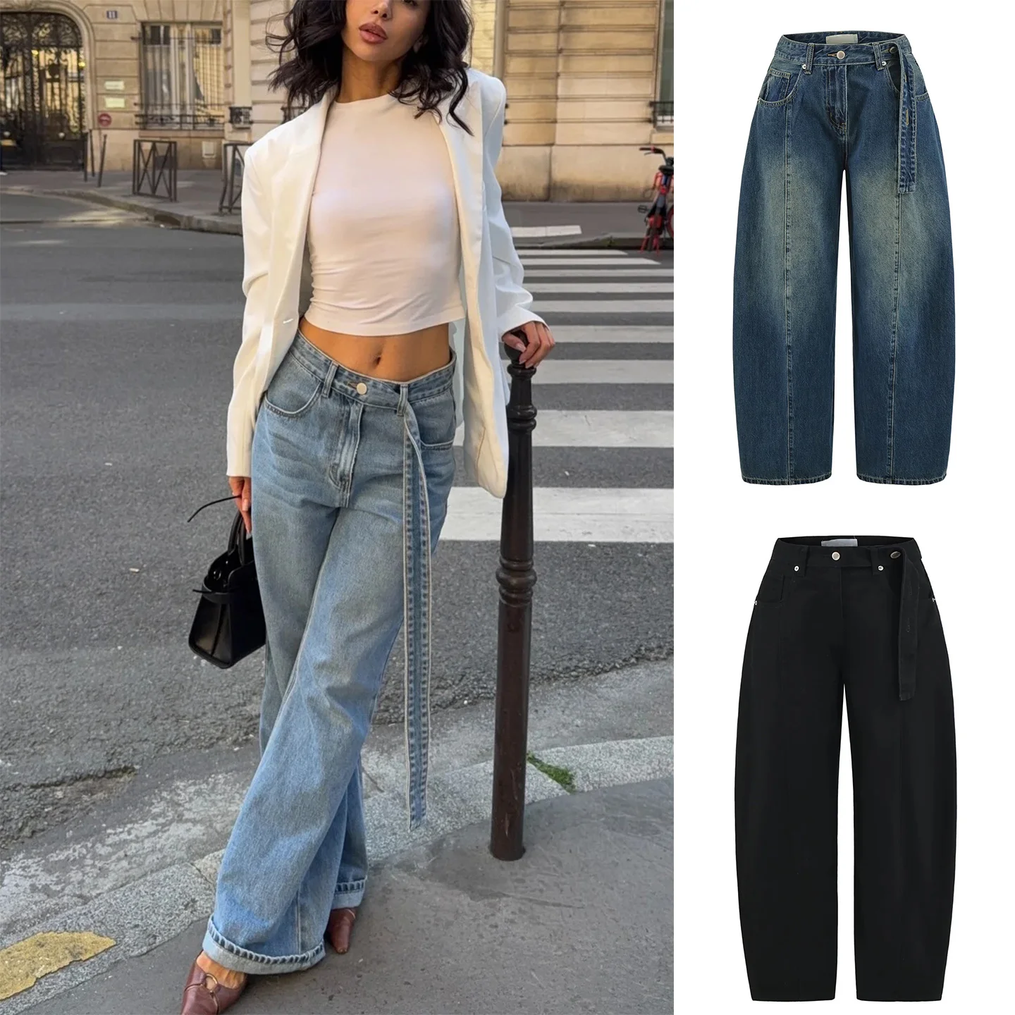 Women's Casual Style Zipper Detail mid Waist Belted A-Line Silhouette Floor-Length Denim Jeans Spring Summer New Arrival
Women's Casual Style Zipper Detail mid Waist Belted A-Line Silhouette Floor-Length Denim Jeans Spring Summer New Arrival
