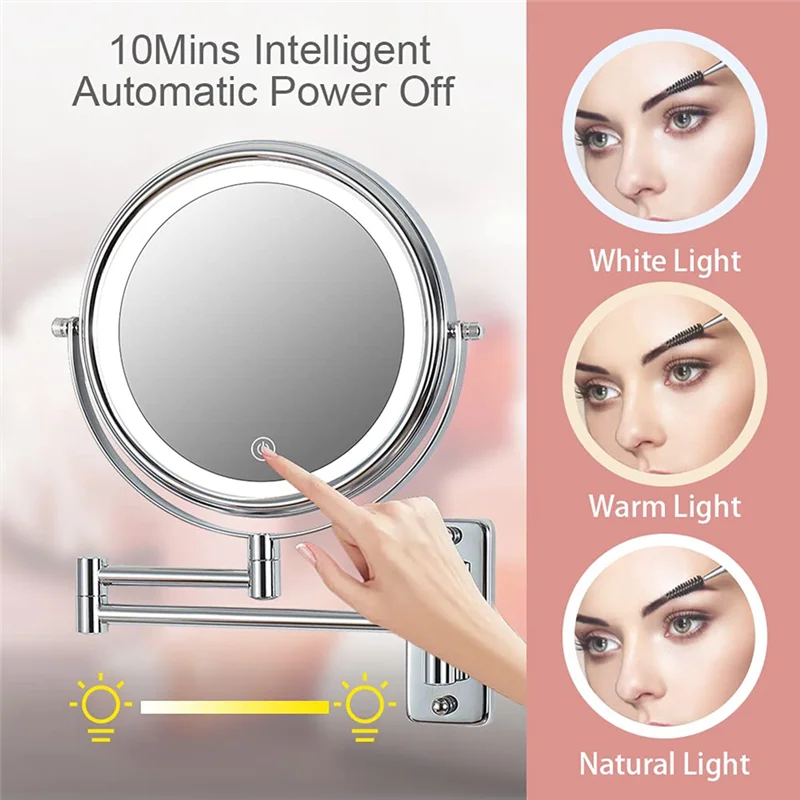 N08R Wall Mounted Vanity Mirror 1/10X Magnifier 8 Inch Swivel Vanity&Bathroom Mirror With 3 Color Tem
N08R Wall Mounted Vanity Mirror 1/10X Magnifier 8 Inch Swivel Vanity&Bathroom Mirror With 3 Color Tem