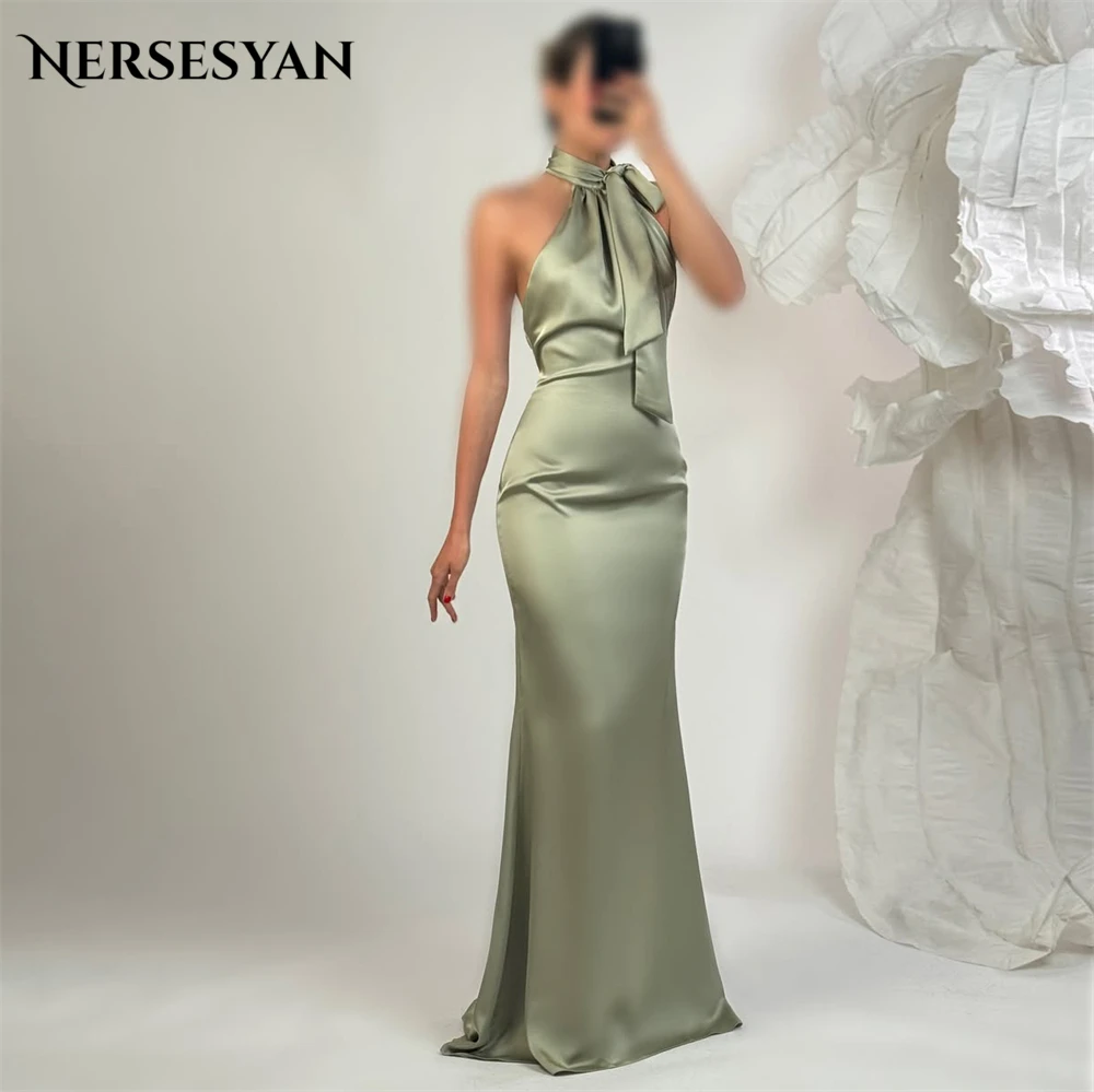 Nersesyan Shiny Satin Mermaid Evening Dresses Halter Sleeveless Formal Gowns Bow Bridesmaid Dress robes de soirée Customized
Nersesyan Shiny Satin Mermaid Evening Dresses Halter Sleeveless Formal Gowns Bow Bridesmaid Dress robes de soirée Customized
