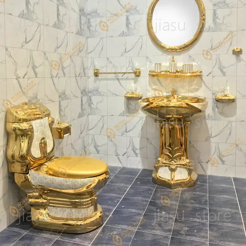 Royal Extreme Golden Electroplated Ceramic One-Piece Toilet Hotel Quality Bathroom Commode for Spaces
Royal Extreme Golden Electroplated Ceramic One-Piece Toilet Hotel Quality Bathroom Commode for Spaces