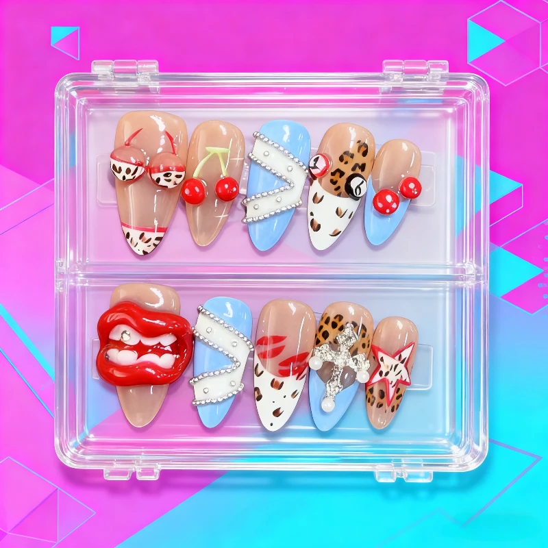 10 шт. 3D красные губы, сексуальный миндальный пресс на ногтях с леопардовым принтом бикини, носимые накладные ногти ручной работы, дизайн звезды со стразами и крестом
10 шт. 3D красные губы, сексуальный миндальный пресс на ногтях с леопардовым принтом бикини, носимые накладные ногти ручной работы, дизайн звезды со стразами и крестом