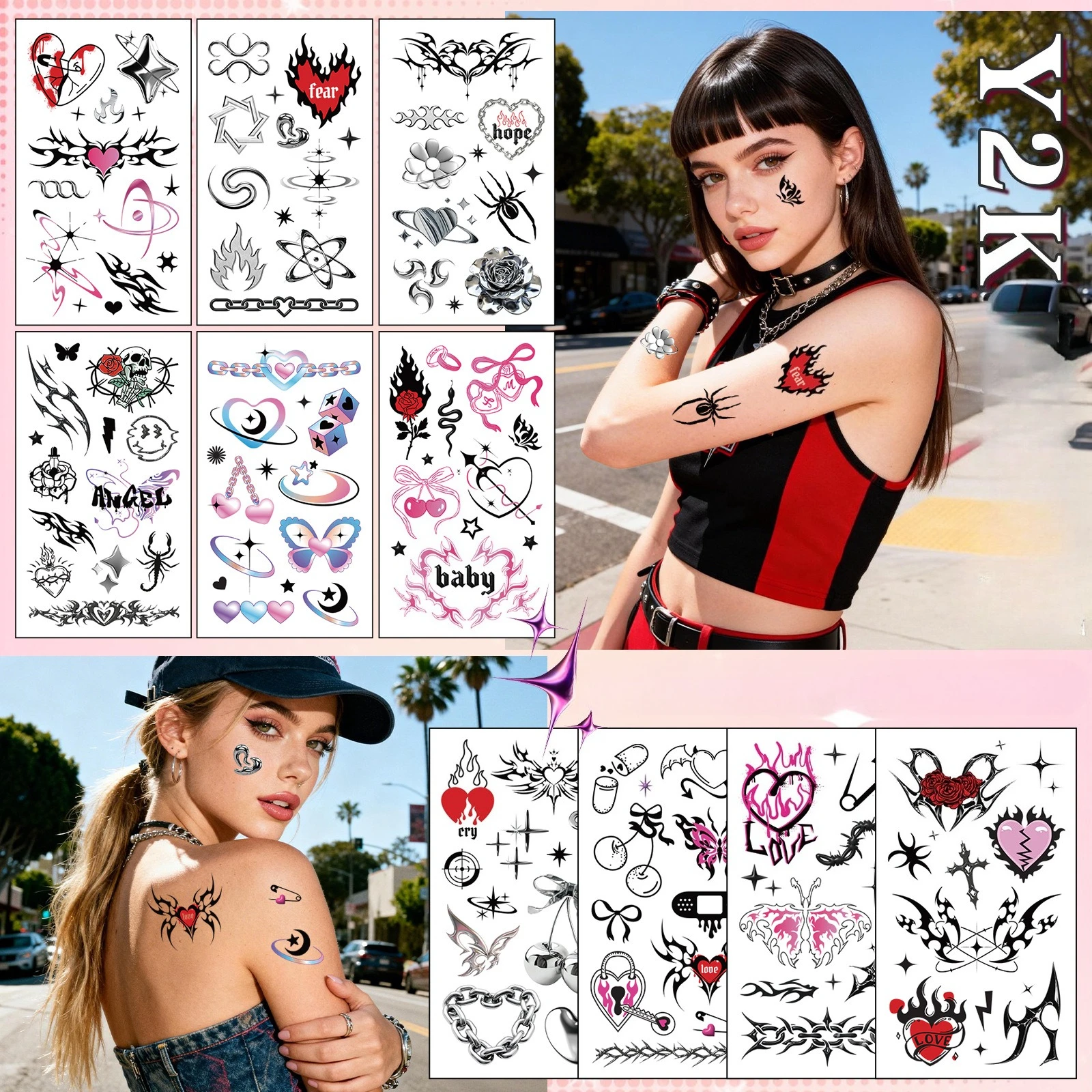 New Y2K wind arm tattoo sticker, black and red pink butterfly love couple punk waist tattoo sticker
New Y2K wind arm tattoo sticker, black and red pink butterfly love couple punk waist tattoo sticker