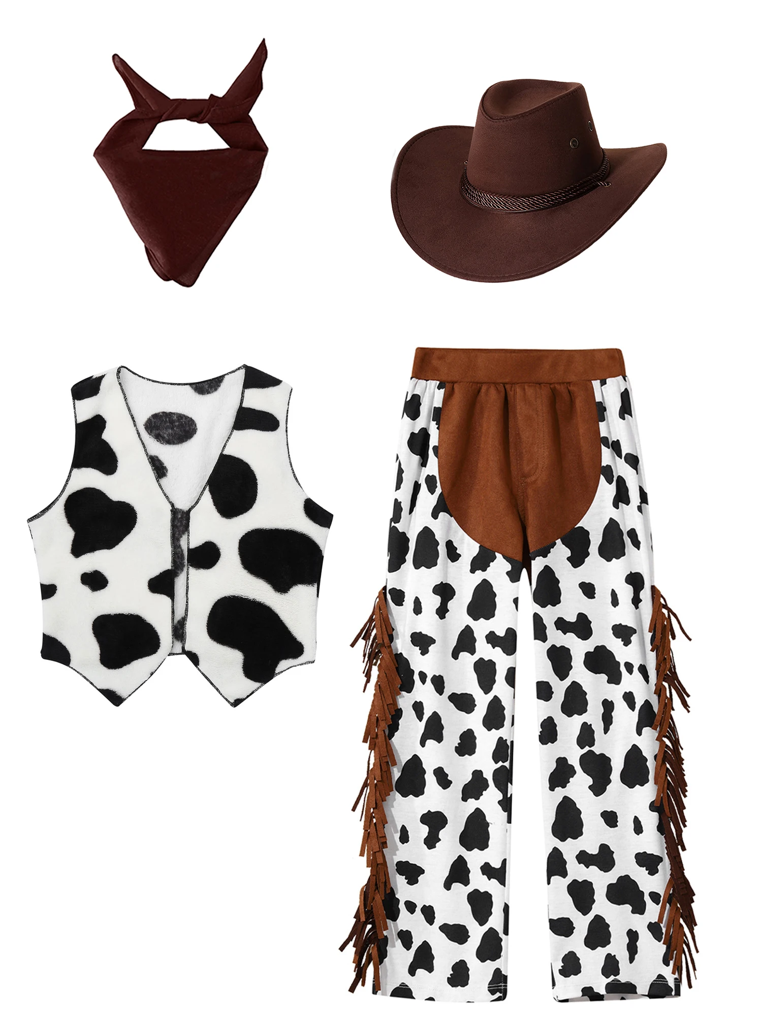 Kids Western Cowboy Costumes Girls Boys Cowboy Outfit Chaps Pants with Vest and Bandanna Hat Cowgirls Dress Up Halloween Party
Kids Western Cowboy Costumes Girls Boys Cowboy Outfit Chaps Pants with Vest and Bandanna Hat Cowgirls Dress Up Halloween Party