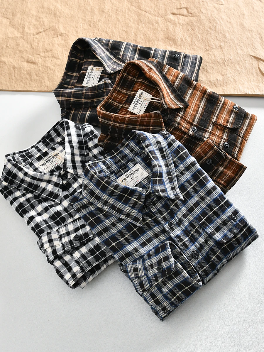 American Retro Lightened Flocking Flannel Plaid Long Sleeve Shirt Jacket for Men Loose Fit Turn-down Collar Autumn Wear
American Retro Lightened Flocking Flannel Plaid Long Sleeve Shirt Jacket for Men Loose Fit Turn-down Collar Autumn Wear