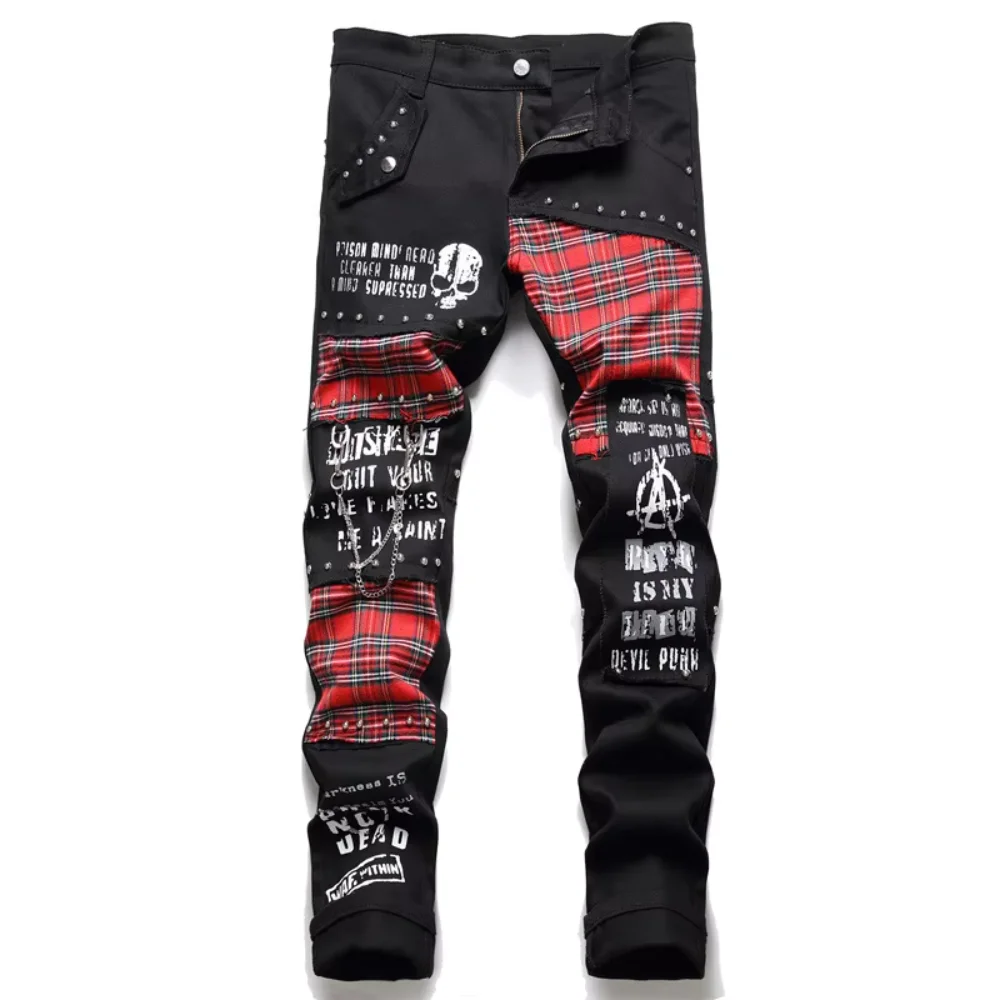 Skull Jeans Men 2025 New New Splicing Patch with Non Elastic Willow Nails Hip Hop Rock Street Style
Skull Jeans Men 2025 New New Splicing Patch with Non Elastic Willow Nails Hip Hop Rock Street Style