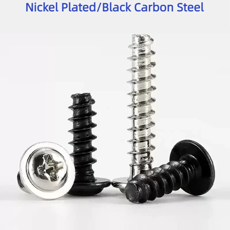 M1.4 -M4 Cross Round Phillips Pan Head With Washer Flat Tail Self Tapping Screws Nickel Plated/Black Carbon Steel
M1.4 -M4 Cross Round Phillips Pan Head With Washer Flat Tail Self Tapping Screws Nickel Plated/Black Carbon Steel