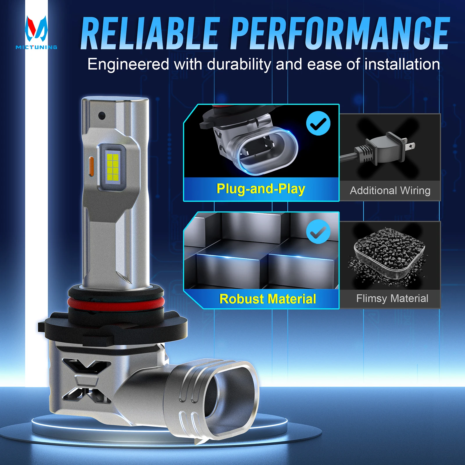 MICTUNING 9005 LED Headlight Bulbs, 8000LM 6000K White, Super Bright with Fan Cooling, Plug & Play for Car Fog Lights, 2-Pack
MICTUNING 9005 LED Headlight Bulbs, 8000LM 6000K White, Super Bright with Fan Cooling, Plug & Play for Car Fog Lights, 2-Pack