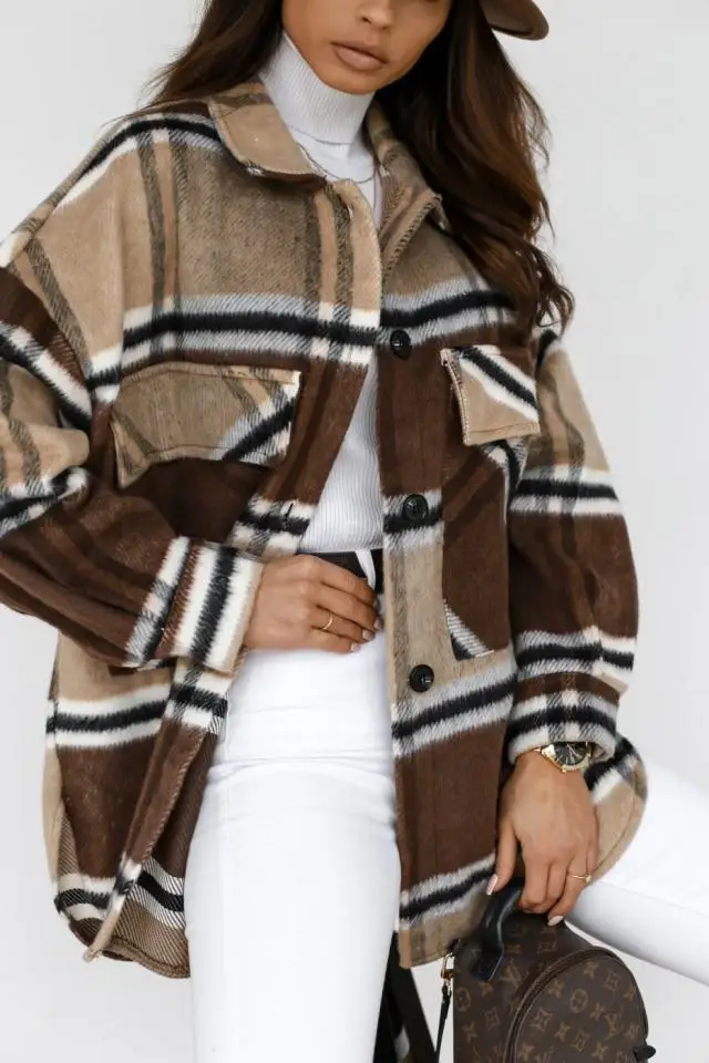 Women's Clothing Autumn and Winter New Fashion Commuter Polo Collar Long Sleeve Plaid Regular Shirt Woolen Jacket
Women's Clothing Autumn and Winter New Fashion Commuter Polo Collar Long Sleeve Plaid Regular Shirt Woolen Jacket
