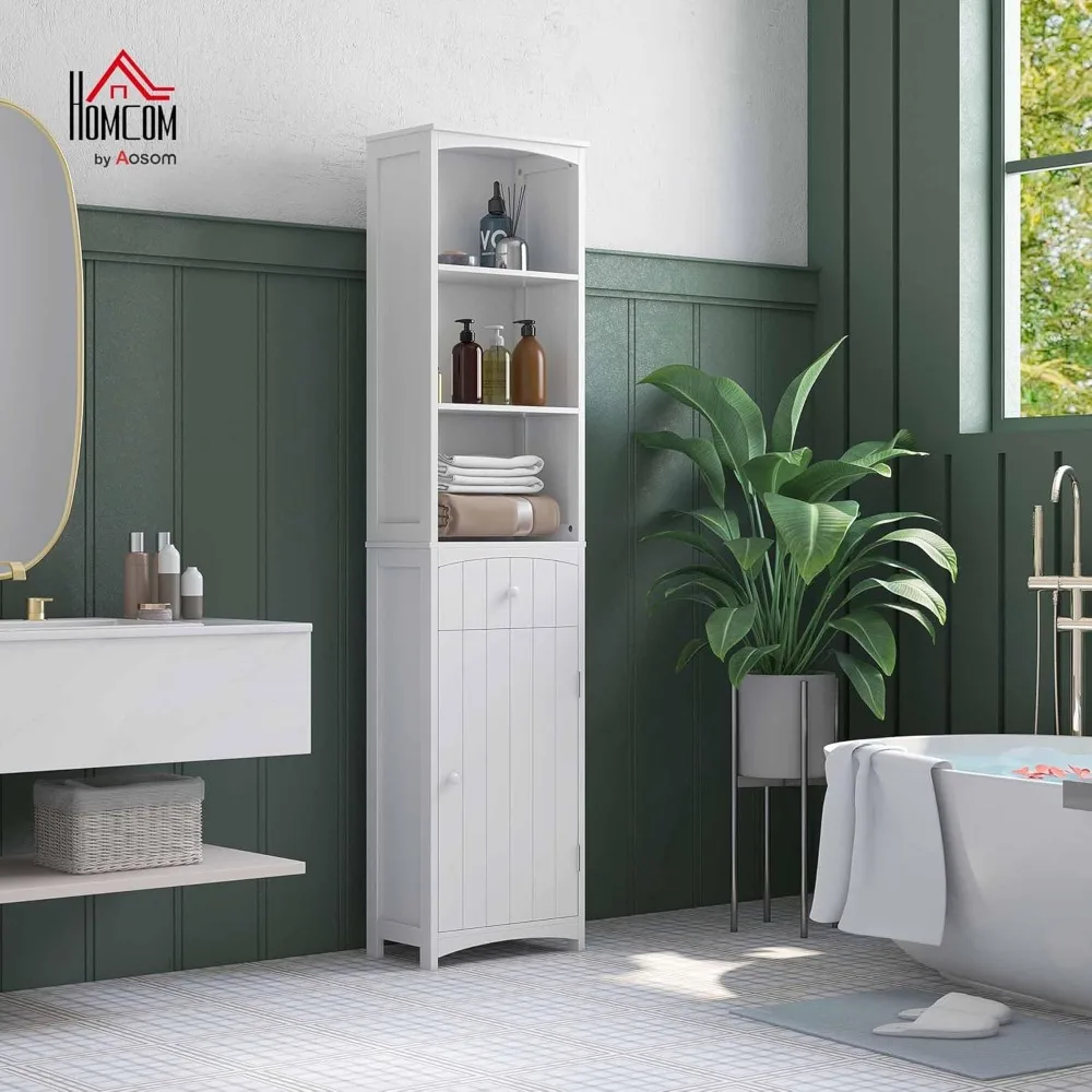 Bathroom Storage Cabinet, Free Standing Bathroom Storage Unit, Tall Linen Tower with 3-Tier Shelves and Drawer, White
Bathroom Storage Cabinet, Free Standing Bathroom Storage Unit, Tall Linen Tower with 3-Tier Shelves and Drawer, White