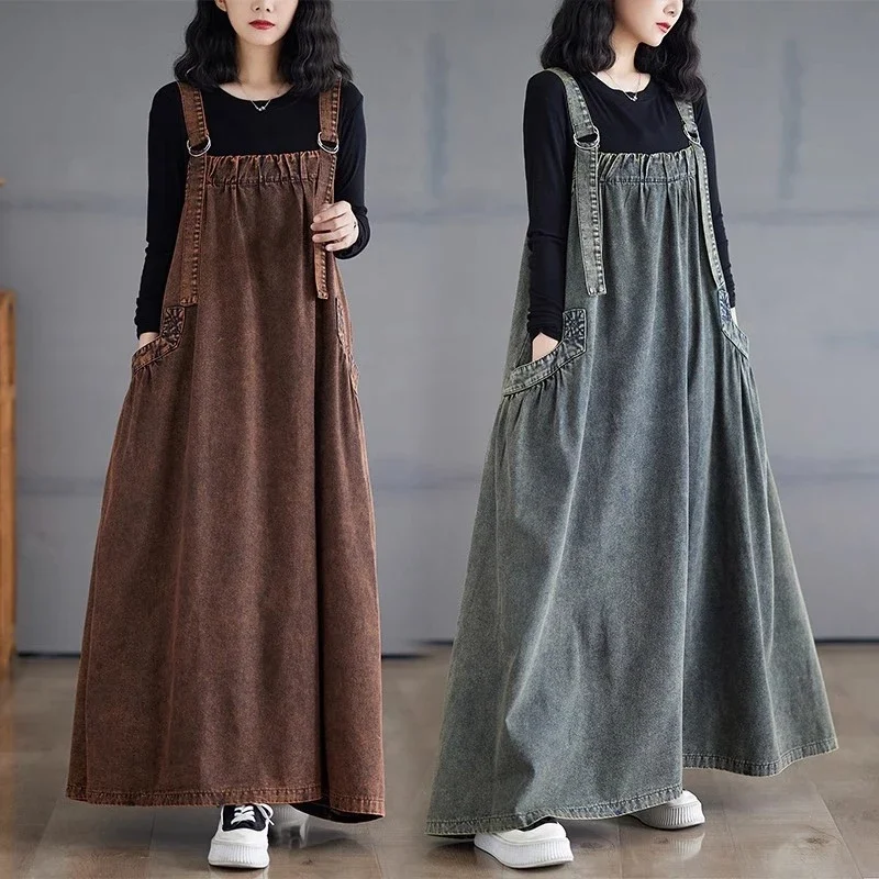 Spring Autumn And Winter Denim Overall Dress Women Retro Loose Sleeveless Large Size Long Style Suspender Dress JJ266
Spring Autumn And Winter Denim Overall Dress Women Retro Loose Sleeveless Large Size Long Style Suspender Dress JJ266
