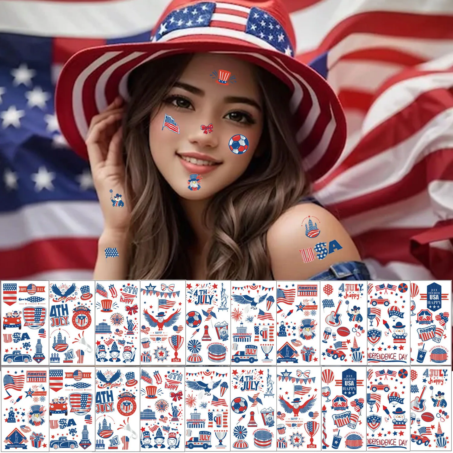 Cross-border explosion Independence Day tattoo sticker lasting non-reflective holiday celebration disposable tattoo sticker
Cross-border explosion Independence Day tattoo sticker lasting non-reflective holiday celebration disposable tattoo sticker