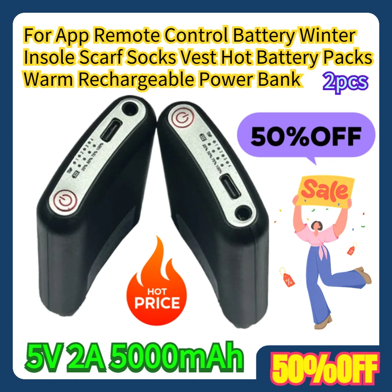 2pcs For App Remote Control Battery Winter Insole Scarf Socks Vest Hot Battery Packs Warm 5V 2A 5000mAh Rechargeable Power Bank
2pcs For App Remote Control Battery Winter Insole Scarf Socks Vest Hot Battery Packs Warm 5V 2A 5000mAh Rechargeable Power Bank