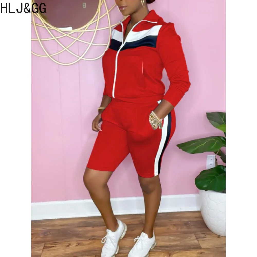 HLJ&GG Casual Patchwork Stripe Printing Tracksuits Women Zipper Long Sleeve Coat And Biker Shorts Two Piece Sets Female Outfits
HLJ&GG Casual Patchwork Stripe Printing Tracksuits Women Zipper Long Sleeve Coat And Biker Shorts Two Piece Sets Female Outfits