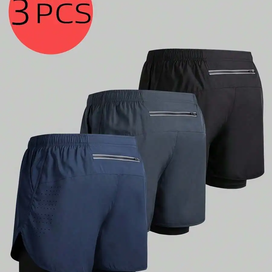 3pcs Mens 2-In-1 Athletic Shorts Quick-Dry Running Fitness Shorts With Zippered Pockets
3pcs Mens 2-In-1 Athletic Shorts Quick-Dry Running Fitness Shorts With Zippered Pockets
