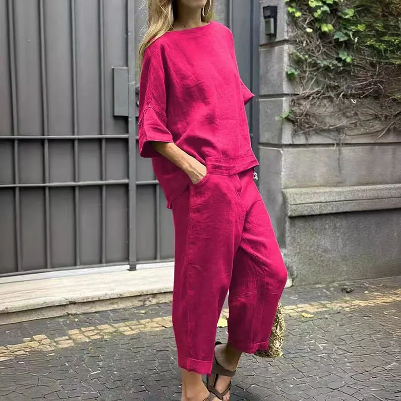 Fashion Cotton Linen Short-sleeved O Neck Trousers Women Suit Spring Summer New Loose Pocket Shirt Trousers Female 2 Piece Set
Fashion Cotton Linen Short-sleeved O Neck Trousers Women Suit Spring Summer New Loose Pocket Shirt Trousers Female 2 Piece Set