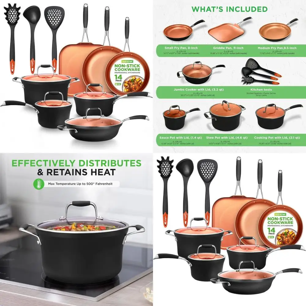 Набор посуды из твердой анодированной меди, 14 предметов, с антипригарным покрытием, готовый к индукции, без PFOA/PFOS, штабелируемый, включает кастрюли, сковороды, C
Набор посуды из твердой анодированной меди, 14 предметов, с антипригарным покрытием, готовый к индукции, без PFOA/PFOS, штабелируемый, включает кастрюли, сковороды, C
