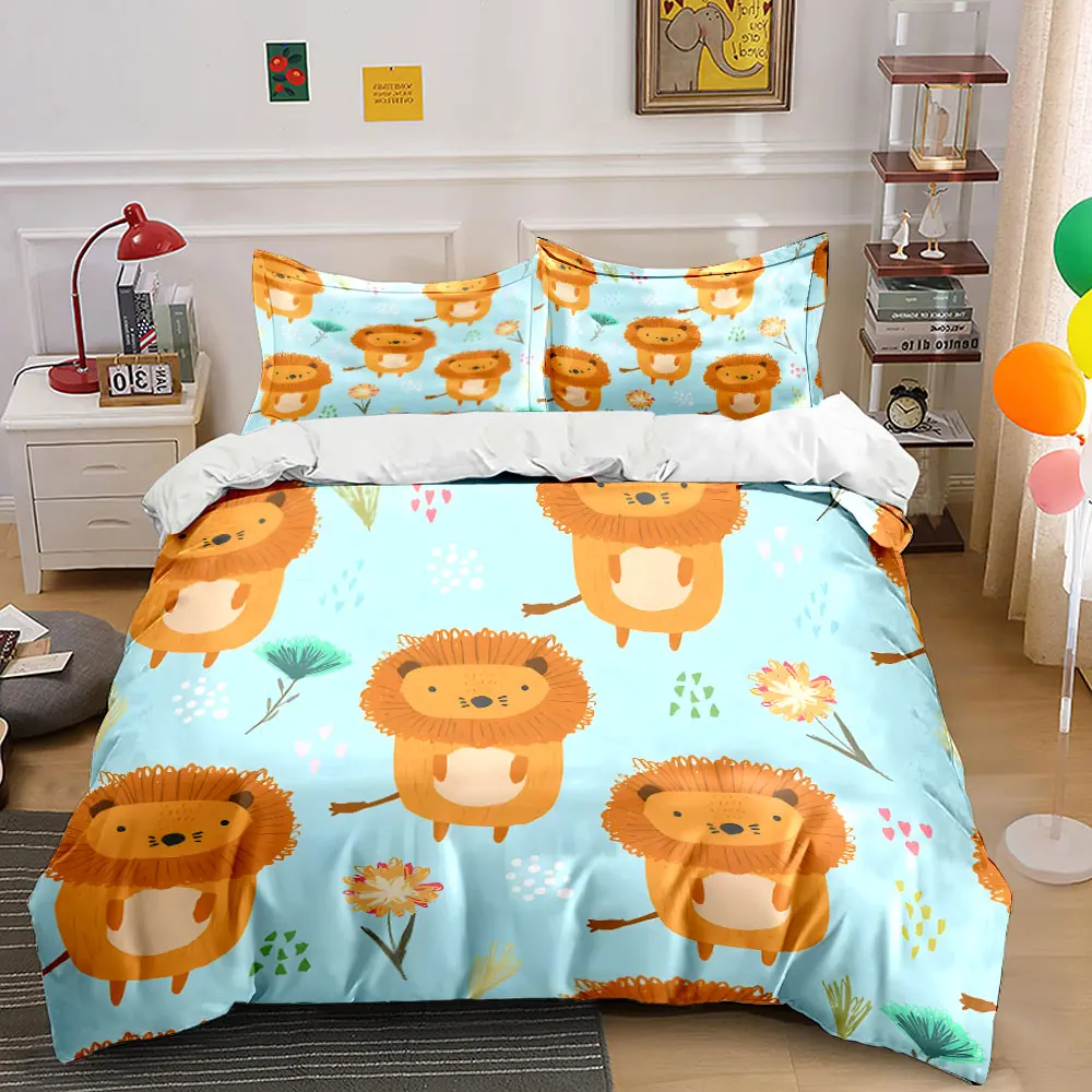 Cute cartoon lions with floral background Print Soft Comfortable Duvet Cover Bedding Set Included 1*Duvet Cover 2*Pillowcases
Cute cartoon lions with floral background Print Soft Comfortable Duvet Cover Bedding Set Included 1*Duvet Cover 2*Pillowcases