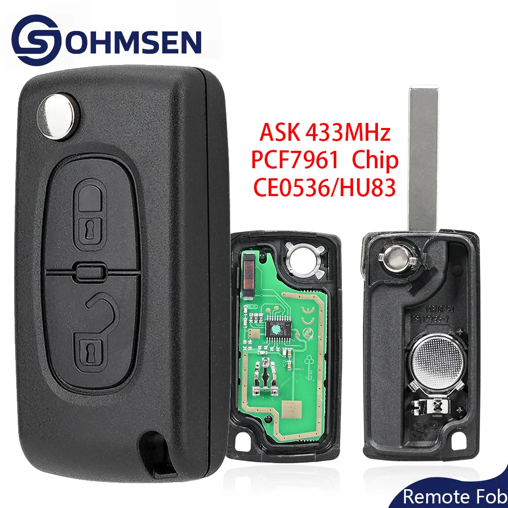 OHMSEN 2-кнопочный дистанционный брелок ASK 433 МГц CE0536 HU83 Лезвие для Peugeot 207 307 308 807 Citroen C2 C3 C4 Picasso PCF7961 Чип
OHMSEN 2-кнопочный дистанционный брелок ASK 433 МГц CE0536 HU83 Лезвие для Peugeot 207 307 308 807 Citroen C2 C3 C4 Picasso PCF7961 Чип