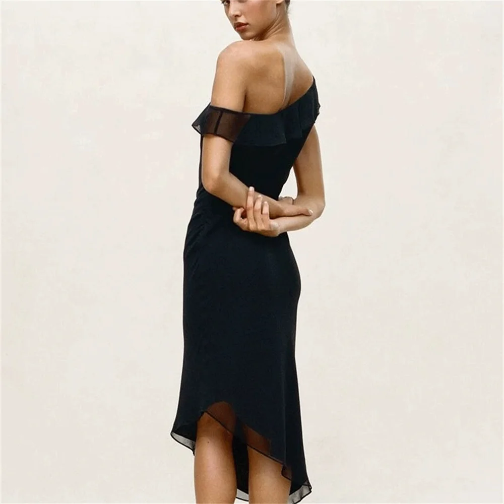 French Women's Black Midi Dress Single Shoulder Sexy Slim Fit Ruffles Edge Elegant Long Dresses for Female Fashion Clothing
French Women's Black Midi Dress Single Shoulder Sexy Slim Fit Ruffles Edge Elegant Long Dresses for Female Fashion Clothing