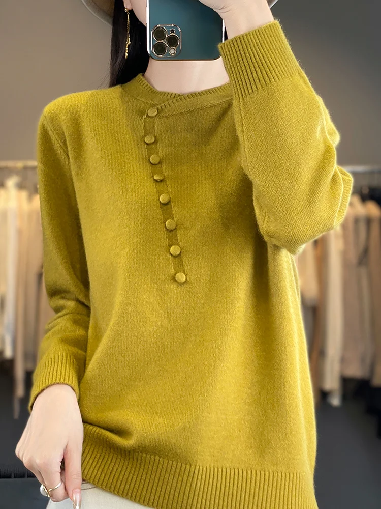 New Chinese Style Loose Long Sleeve Knitted Base Layer Women's Pure Color round Neck Sweater Inner Wear High End Feeling Top
New Chinese Style Loose Long Sleeve Knitted Base Layer Women's Pure Color round Neck Sweater Inner Wear High End Feeling Top
