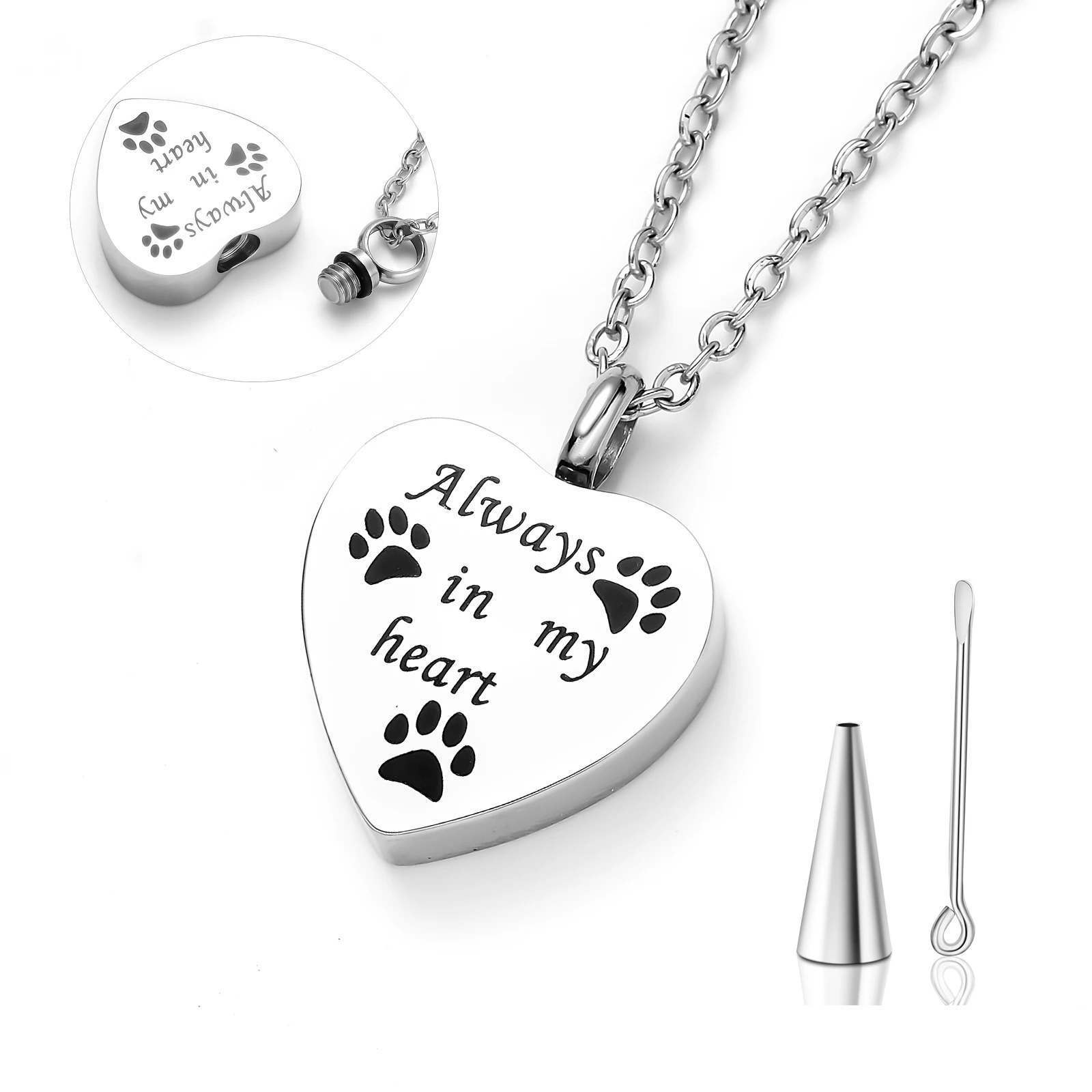 Cremation Jewelry for Ashes Always in my heart Stainless Steel Heart Pet Paw Keepsake Pendant Memorial Urn Necklace
Cremation Jewelry for Ashes Always in my heart Stainless Steel Heart Pet Paw Keepsake Pendant Memorial Urn Necklace