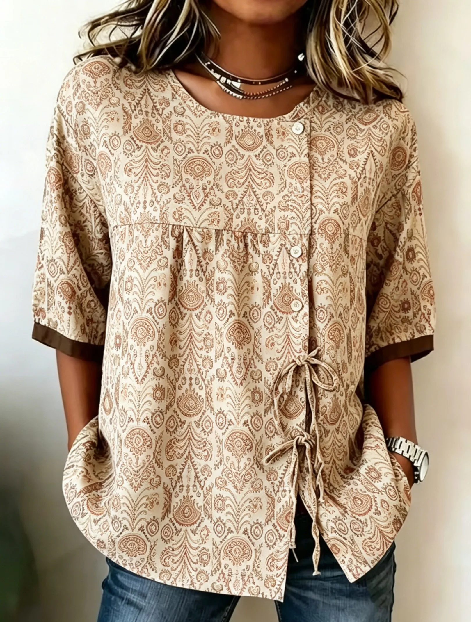 Women's Spring Summer Drawstring Blouse, Exotic Floral Art Print Casual Tops for Daily Street Holiday Dating & Leisure Outfit
Women's Spring Summer Drawstring Blouse, Exotic Floral Art Print Casual Tops for Daily Street Holiday Dating & Leisure Outfit