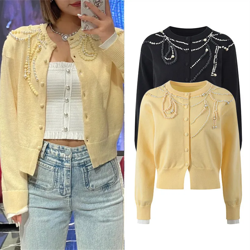 Elite European Sle Yellow Chien Pearl Chain Design Women Long Sve Knitted Sweater Sweet And Faionable Top Coat
Elite European Sle Yellow Chien Pearl Chain Design Women Long Sve Knitted Sweater Sweet And Faionable Top Coat