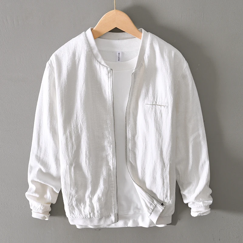 White Jacket for Men Cotton Linen Casual All-Match Fashion Coat Stand Collar Zipper Pocket Loose Solid Color Outerwear Tops
White Jacket for Men Cotton Linen Casual All-Match Fashion Coat Stand Collar Zipper Pocket Loose Solid Color Outerwear Tops