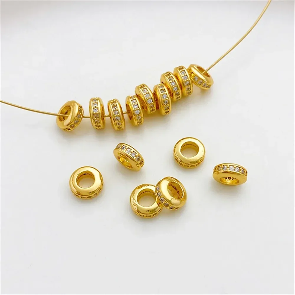 18K Gold Inlaid Zircon Large Hole Drum Wheel Bead Spacer Handmade DIY Bracelet Necklace Jewelry Material
18K Gold Inlaid Zircon Large Hole Drum Wheel Bead Spacer Handmade DIY Bracelet Necklace Jewelry Material