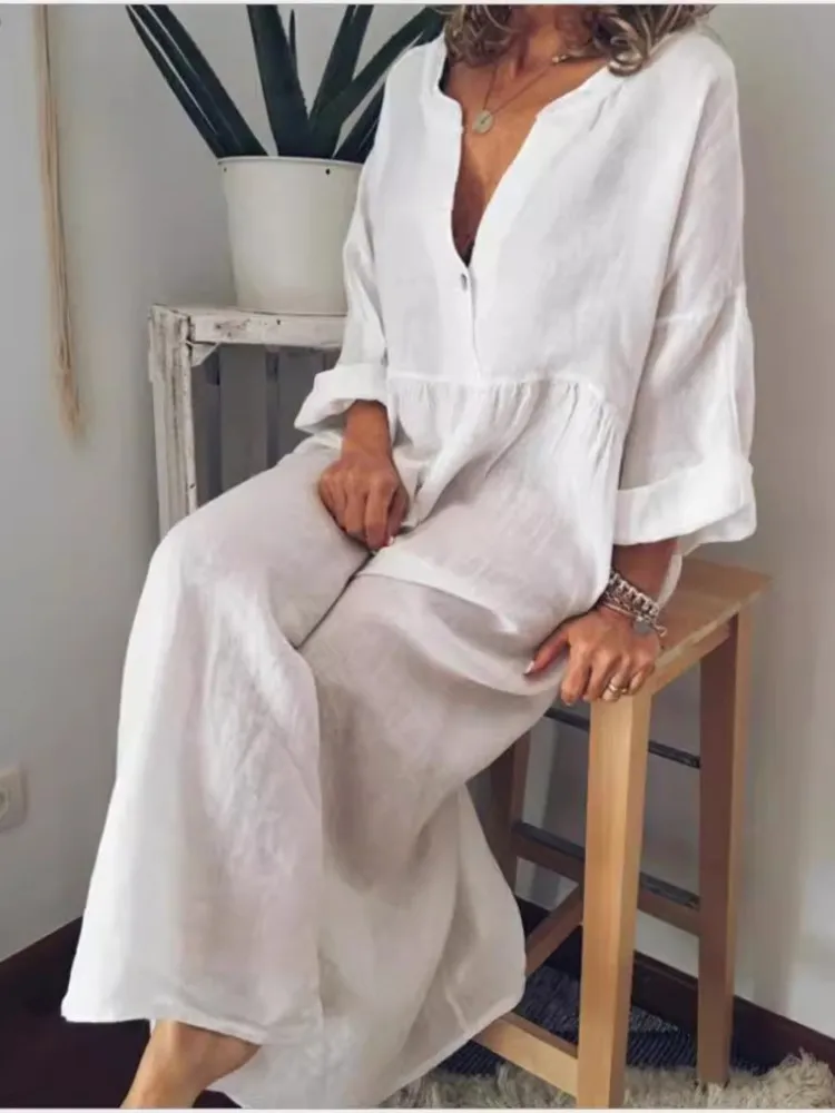 Solid Color Long Dresses Women Casual Simple V-neck Long Sleeve Loose Dress Lady Commuting Clothing Vestidos Spring Autumn New
Solid Color Long Dresses Women Casual Simple V-neck Long Sleeve Loose Dress Lady Commuting Clothing Vestidos Spring Autumn New