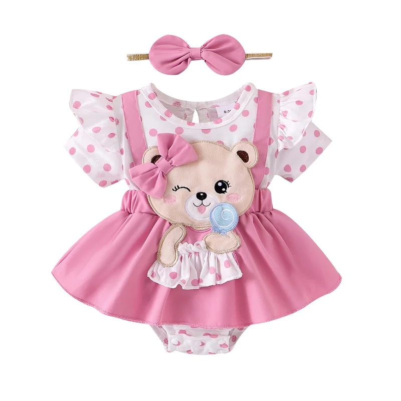0-18M Infant Baby Girl Romper Dress Bear Patch Ruffle Short Sleeve Bodysuit with Bow Headband 2Pcs Summer Clothes
0-18M Infant Baby Girl Romper Dress Bear Patch Ruffle Short Sleeve Bodysuit with Bow Headband 2Pcs Summer Clothes
