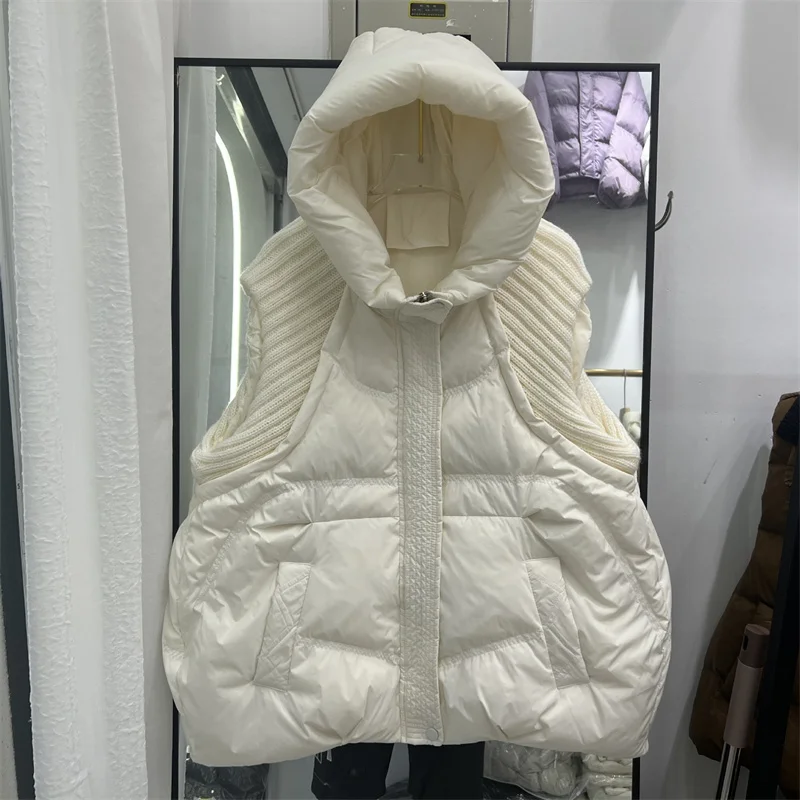 2025 New Autumn Winter Knitted Stitching Down Cotton Vest Jacket Women Fashion Sleeveless Hooded Loose Waistcoat Female Top
2025 New Autumn Winter Knitted Stitching Down Cotton Vest Jacket Women Fashion Sleeveless Hooded Loose Waistcoat Female Top