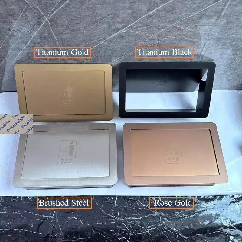 1Pc Stainless Steel Wall Mount Trash Inward Flip Lid With Back Chute Rose Gold Brushed Steel Titanium Black
1Pc Stainless Steel Wall Mount Trash Inward Flip Lid With Back Chute Rose Gold Brushed Steel Titanium Black