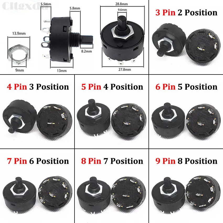 1pcs Knob Switch 2/3/5/6/7/8 Position Rotary Switch 3/4/6/7/8/9Pin Electric Oven Power Switch Heater Temperature Control Switch
1pcs Knob Switch 2/3/5/6/7/8 Position Rotary Switch 3/4/6/7/8/9Pin Electric Oven Power Switch Heater Temperature Control Switch
