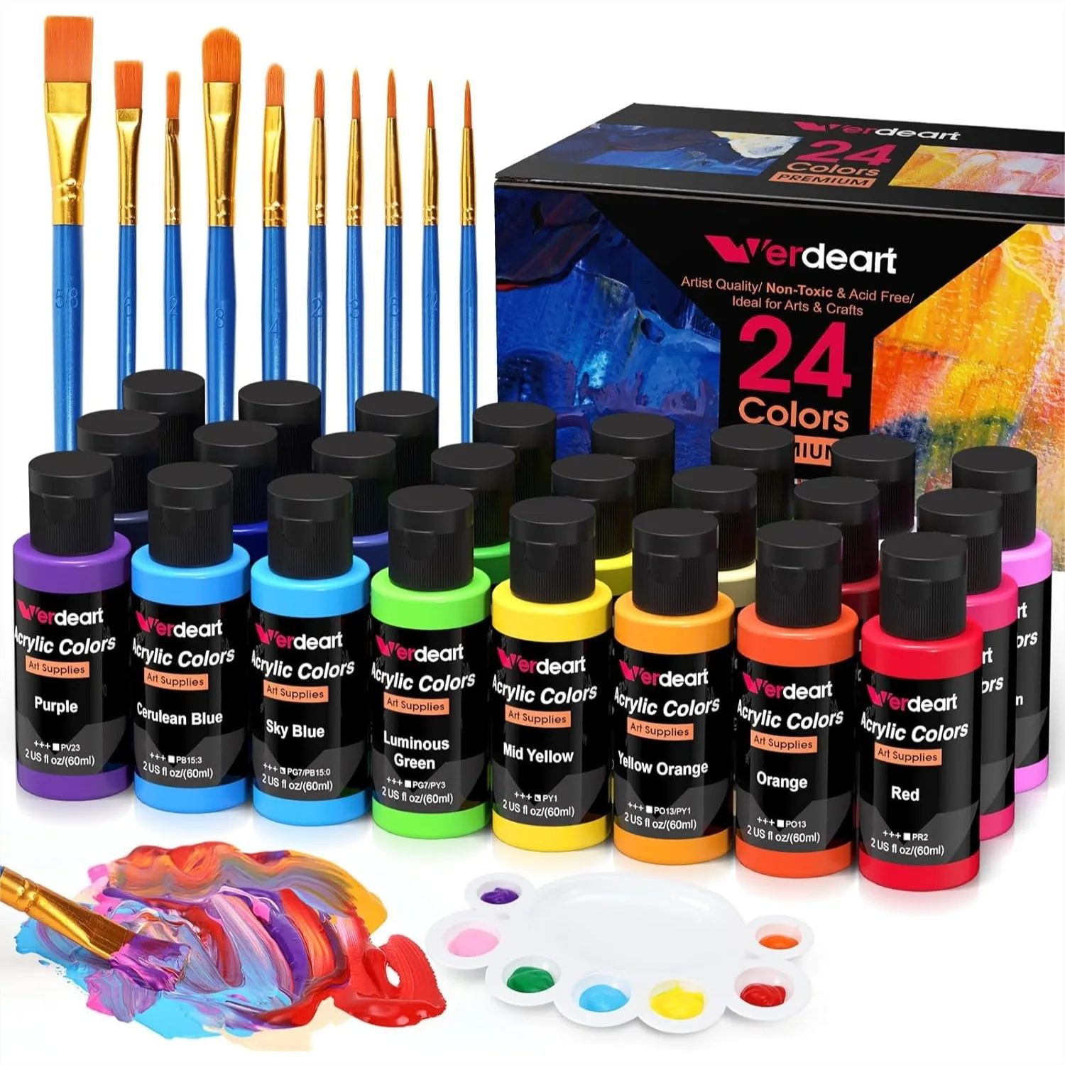 Acrylic Paint Set 24 Colors 2oz/59ml with 10 Brushes for Canvas Rock Wood Ceramic Glass Art Craft
Acrylic Paint Set 24 Colors 2oz/59ml with 10 Brushes for Canvas Rock Wood Ceramic Glass Art Craft