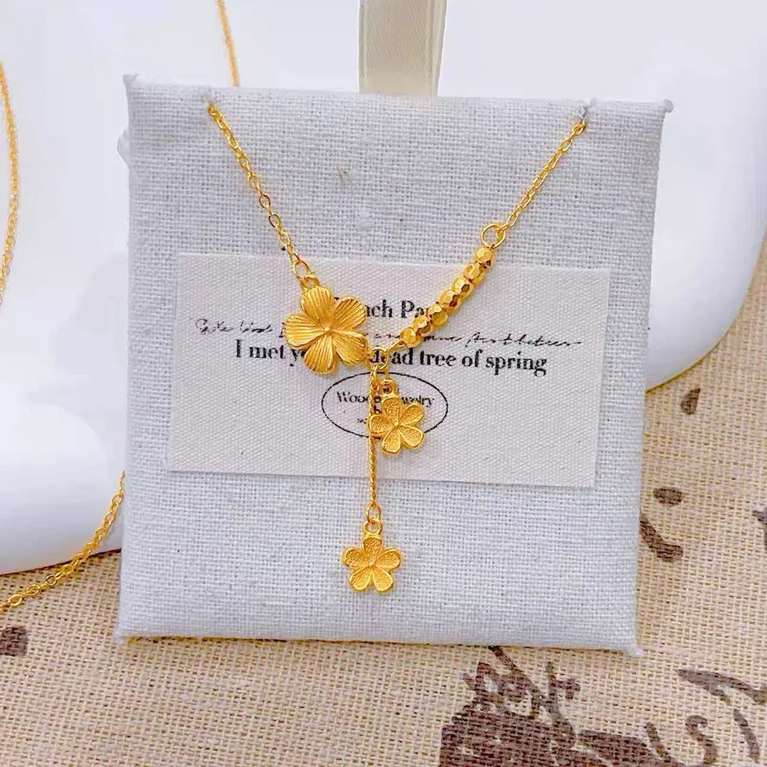 Fashionable Women's 9999 24K Real Gold Heritage Peach Blossom Bead Tassel Necklace High-end Flower Clavicle Chain
Fashionable Women's 9999 24K Real Gold Heritage Peach Blossom Bead Tassel Necklace High-end Flower Clavicle Chain