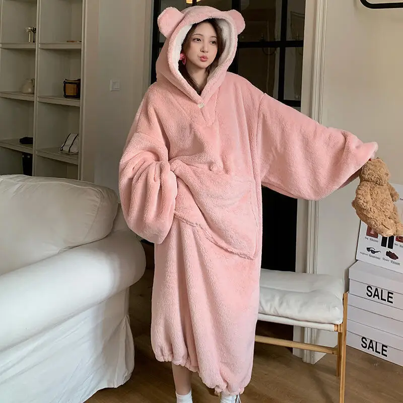 Robe Autumn Winter Girl Sweet Pajamas Suit Coral Fleece Thicken Woman Nightwear Flannel Keep Warm Sleepwear Homewear Bathrobe
Robe Autumn Winter Girl Sweet Pajamas Suit Coral Fleece Thicken Woman Nightwear Flannel Keep Warm Sleepwear Homewear Bathrobe