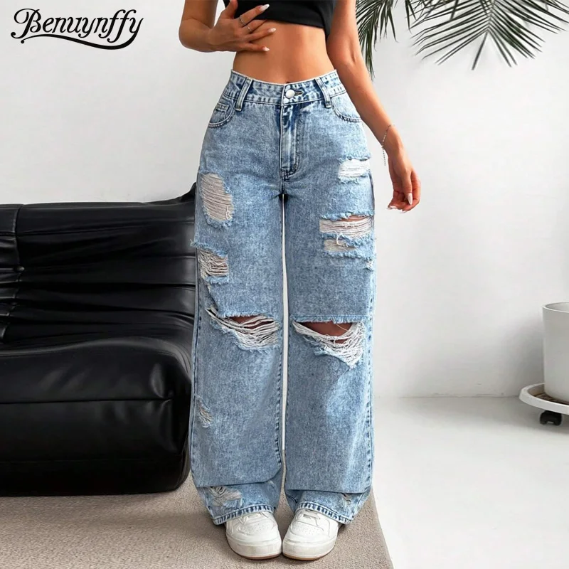 Benuynffy Bf Style High Waist Straight Ripped Jeans Women's Casual Streetwear Vintage Washed Hole Baggy Wide Leg Denim Trousers
Benuynffy Bf Style High Waist Straight Ripped Jeans Women's Casual Streetwear Vintage Washed Hole Baggy Wide Leg Denim Trousers