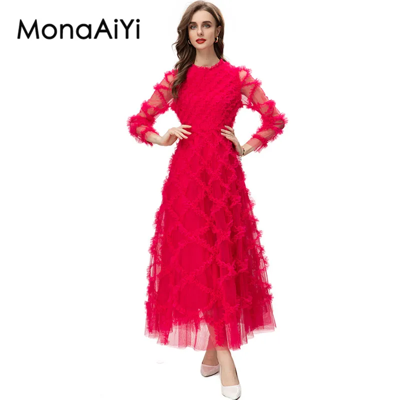 MonaAiYi New Fashion Designer Red Dress Women's Round Collar Long Sleeve Mesh Cross Fungus Selvedge Slim Long Dresses
MonaAiYi New Fashion Designer Red Dress Women's Round Collar Long Sleeve Mesh Cross Fungus Selvedge Slim Long Dresses